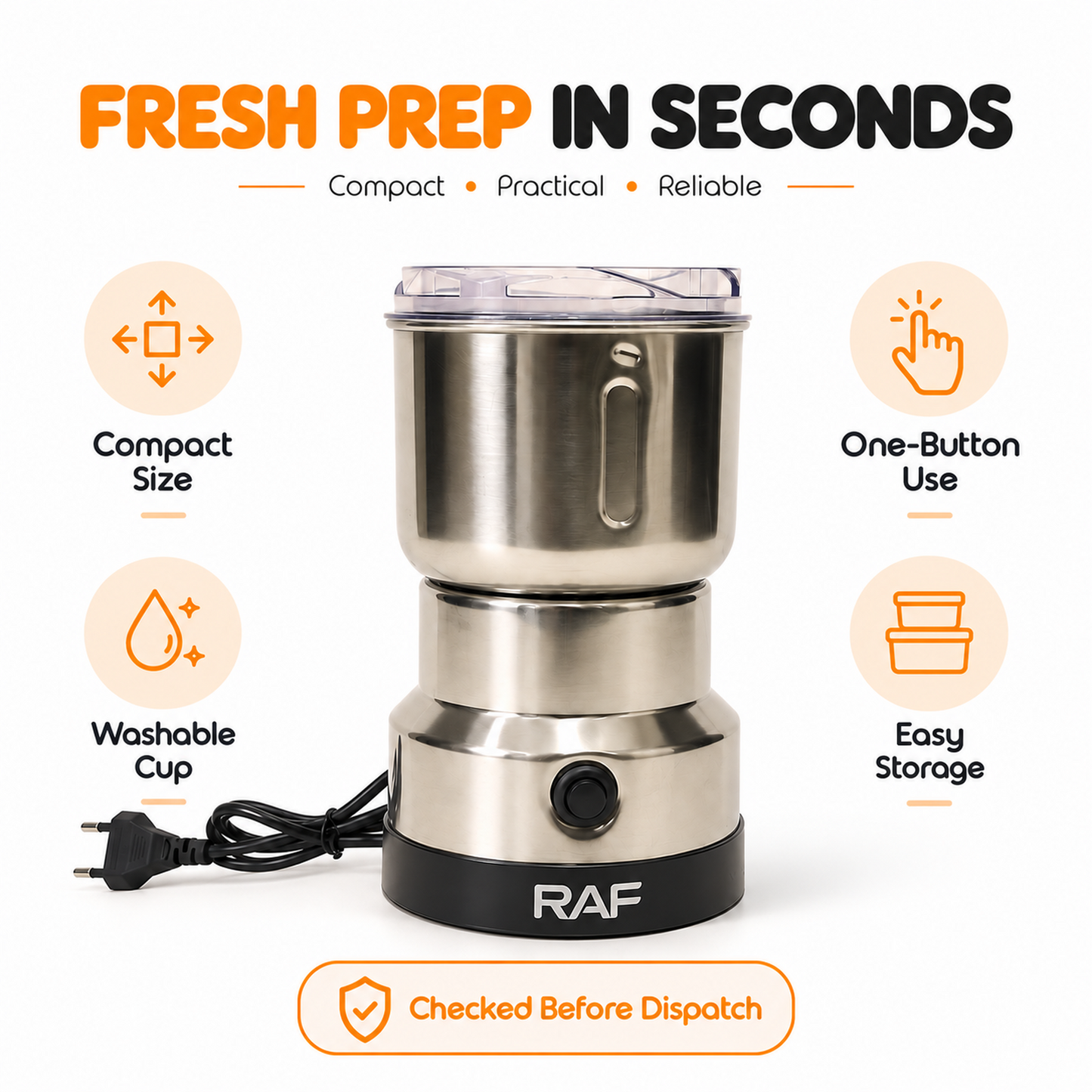 RAF R.7114 Electric Coffee & Spice Grinder - 300W, 350ml