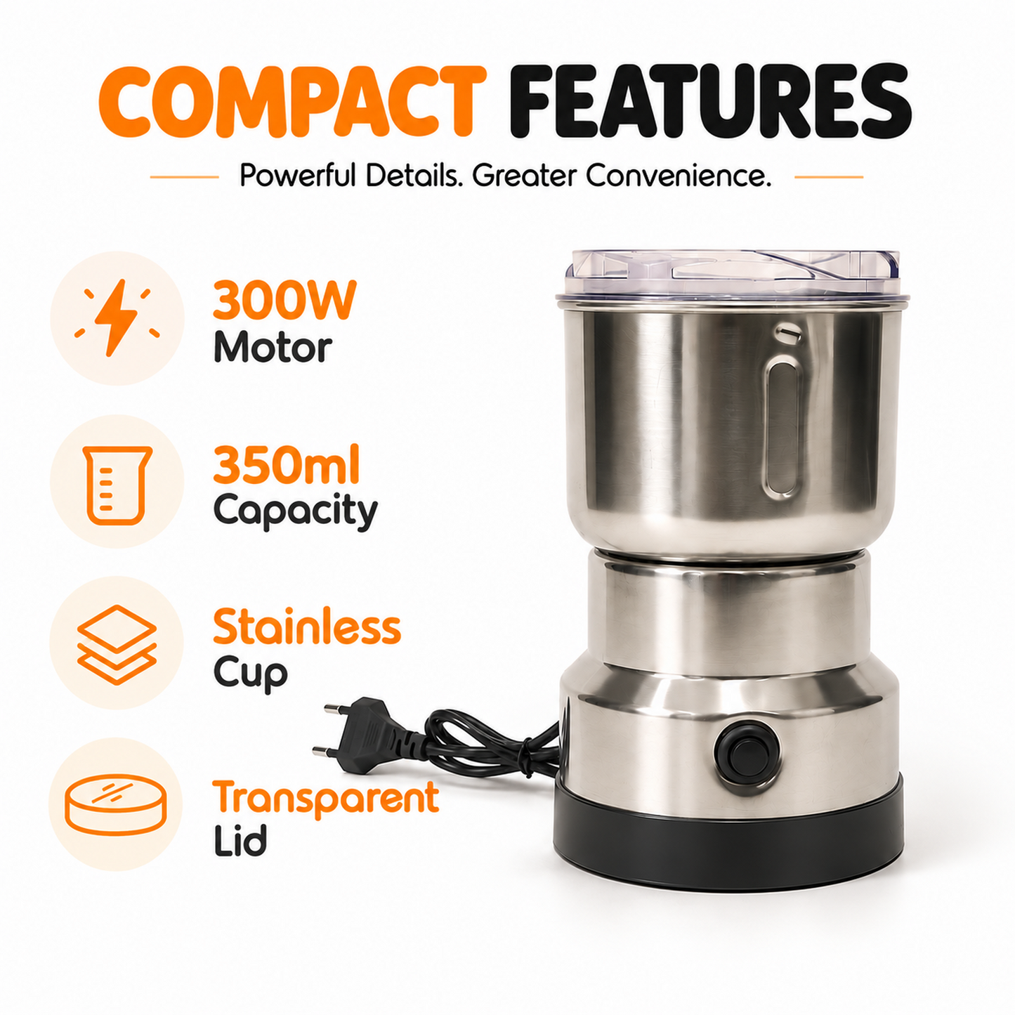 RAF R.7114 Electric Coffee & Spice Grinder - 300W, 350ml