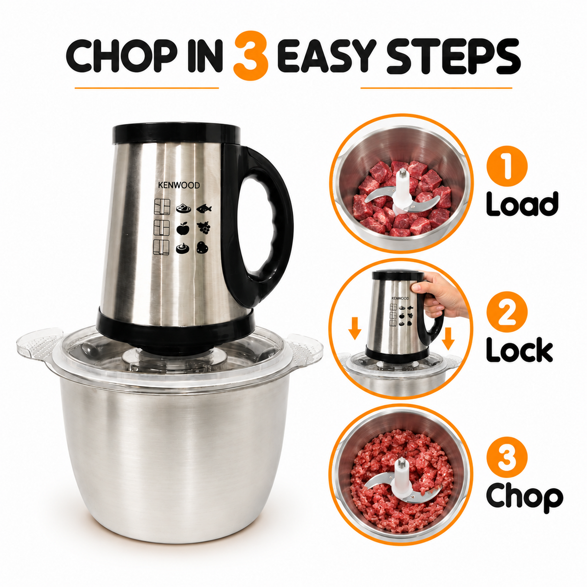 Kenwood KN-903G Electric Meat Grinder & Chopper - 5L Steel Bowl