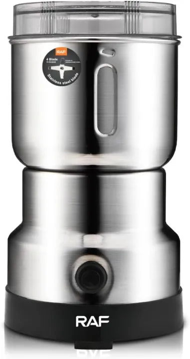RAF electric bean grinder Dry mill, Lightweight household grinding cup, Portable coffee bean powder, 17*8cm, R.7114 (Stainless Steel Electric Dry Mill)