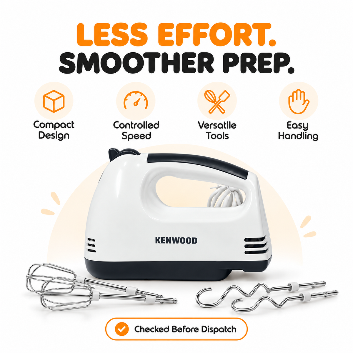 Kenwood KN-101 ProMix Hand Mixer - 7 Speeds with Beaters & Dough Hooks